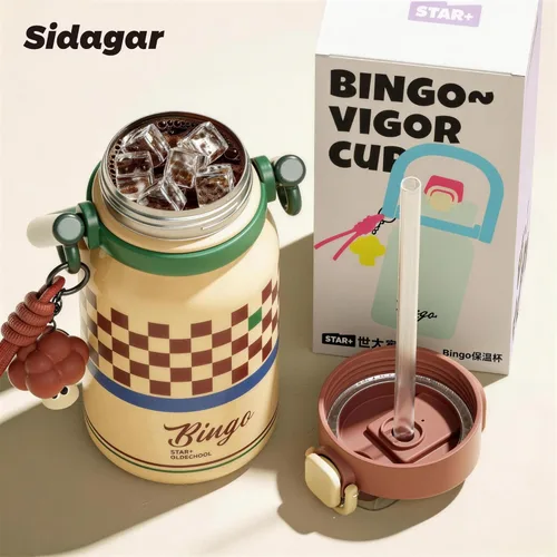 Miniatura 4 de Botella de agua aislada de 32 onzas para mujer con popote y asa, vaso de acero inoxidable de grado médico 316L, esenciales para vacaciones