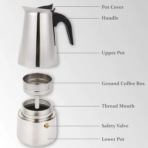 Miniatura 4 de elabo Máquina de café expreso y olla Moka para estufa de gas o cerámica eléctrica, cafetera italiana para espresso italiano, capuchino y café