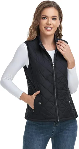 Miniatura 2 de LONGKING Chaleco para mujer con un bolsillo interior, cuello alto, ligero, con cremallera, acolchado, para mujer