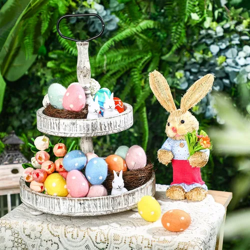 Miniatura 3 de VitalCozy 12 huevos de Pascua coloridos de fieltro con lunares pastel, huevos de fieltro sorpresa, adornos colgantes para cestas de Pascua