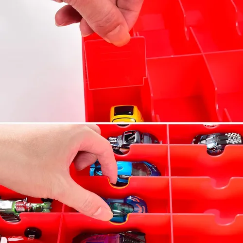 Miniatura 5 de FULLCASE Organizador de juguetes de almacenamiento compatible con Hot Wheels Car, contenedor para coches de fósforos, mini juguetes, muñecas Rojo