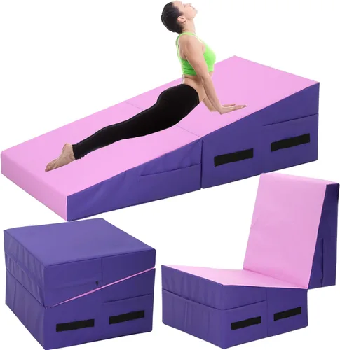 Miniatura 8 de BLKMTY Colchoneta de gimnasia inclinada de 48 x 24 pulgadas, tapete plegable con cuña de queso para niños, tapete de yoga para interiores