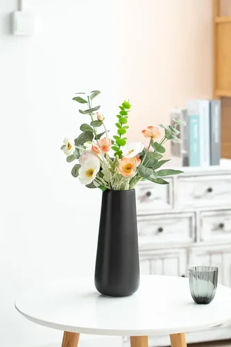 Miniatura 4 de Jarrón de cerámica negro mate de 11 pulgadas de alto para flores y hierba de pampas, jarrones decorativos de estilo rústico clásico para decoración