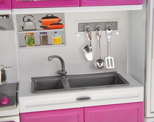 Miniatura 5 de PowerTRC Juego de juguetes de cocina para muñecas, mini juguete moderno de cocina, juego de accesorios con luz y sonido realistas para niños