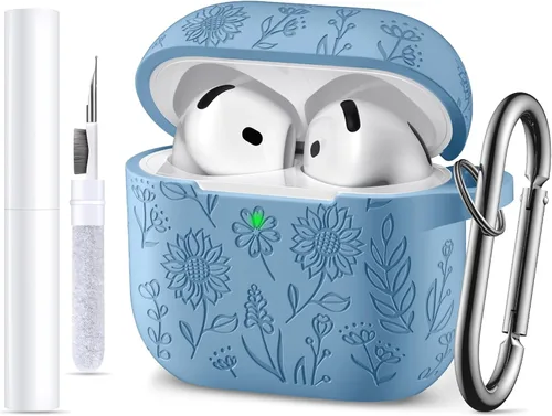 Miniatura 10 de para estuche de Airpods 4, DaQin - Estuche grabado con flores compatible con estuches de Airpods de Apple de 4ª generación para mujeres, estuches