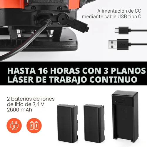 Miniatura 4 de DOVOH Nivel láser de 4 x 360 ° autonivelante, nivelador láser de 16 líneas para construcción de pavimentos y techo recargable, haz verde, soporte