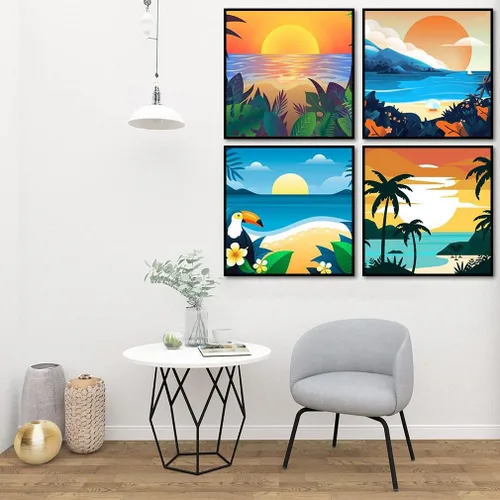 Miniatura 8 de AOSGEDY Paquete de 4 pinturas por números para adultos y niños principiantes, pintura acrílica DIY de paisaje-playa, kit de pintura por números