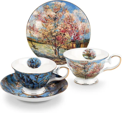 Juego de 2 Tazas de Té Florales con Platillos, Porcelana de Hueso de 7 oz, Tazas de Té Británicas, Taza de Café de Porcelana para Té de Rosa,