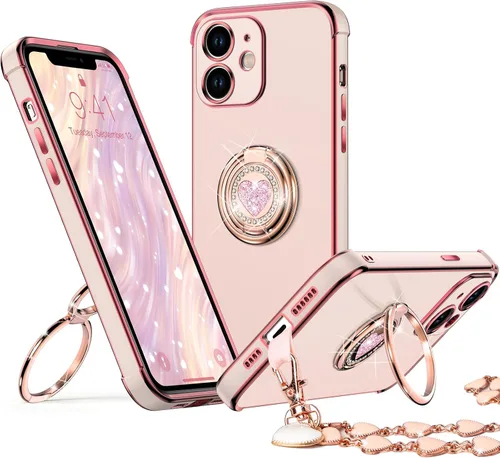 Miniatura 17 de XYZ Funda para iPhone 11 con Soporte, Funda para Teléfono con Soporte de Doble Anillo con Patilla, Funda Protectora de Lujo Brillante para Mujeres
