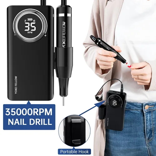 Miniatura 6 de YOKE FELLOW Taladro de uñas profesional - Taladros de uñas de 35000 RPM para uñas acrílicas, máquina profesional de brocas de uñas para eliminación