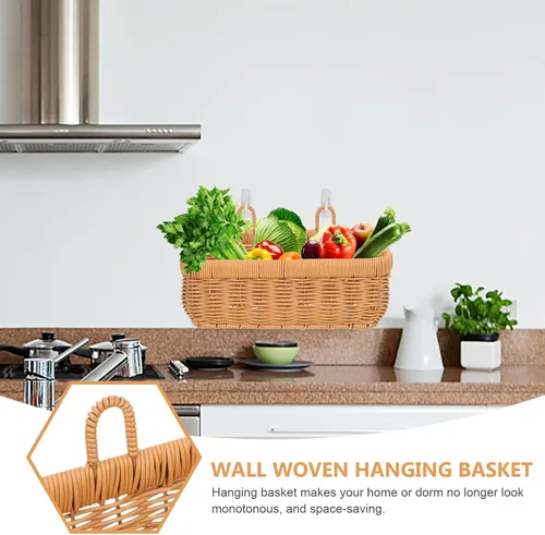 Miniatura 2 de Cabilock Cesta colgante tejida para almacenamiento de pared, cesta de almacenamiento para colgar en la cocina, organizador de artículos diversos