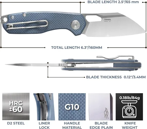 Miniatura 2 de Cuchillo plegable de bolsillo Firebird GANZO FH924-GY Wharncliffe Hoja de acero D2 Mango antideslizante G10 con clip para camping, caza, pesca, uso