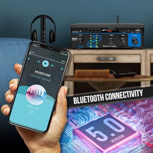Miniatura 4 de Pyle - Sistema de amplificador de potencia de audio Bluetooth casero - Caja receptora de sonido estéreo mini de doble canal 2X75W con LED - Para