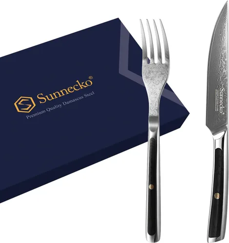 Miniatura 8 de Sunnecko Cuchillo para Carne de Cocina de 5 Pulgadas, Cuchillo para Carne de Damasco VG-10, Acero Japonés, Cuchillos de Carne No Dentados de Espiga
