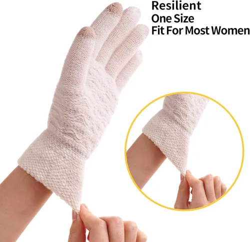 Miniatura 5 de Guantes de invierno cálidos para pantalla táctil para mujer, guantes térmicos de punto de lana con forro polar para clima frío