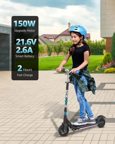 Miniatura 2 de Gyroor H30 Max Scooter eléctrico para niños, pantalla LED, potente motor de 150 W, sistema de freno doble, altura y velocidad ajustables, los Azul