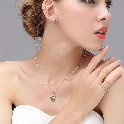 Miniatura 8 de NUIE - Collar con colgante de plata de ley 925 con forma de corazón y cristal rosa para el día de San Valentín cumpleaños regalo
