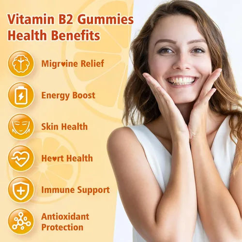 Miniatura 3 de Gomitas de vitamina B2 – Riboflavina de 400 mg para niños y adultos, alivio de la migraña y alivio del dolor de cabeza, veganas, sin azúcar, sabor