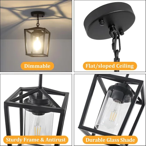 Miniatura 5 de Paquete de 2 luces colgantes negras para isla de cocina, lámparas colgantes de granja con pantalla de vidrio, iluminación moderna para isla