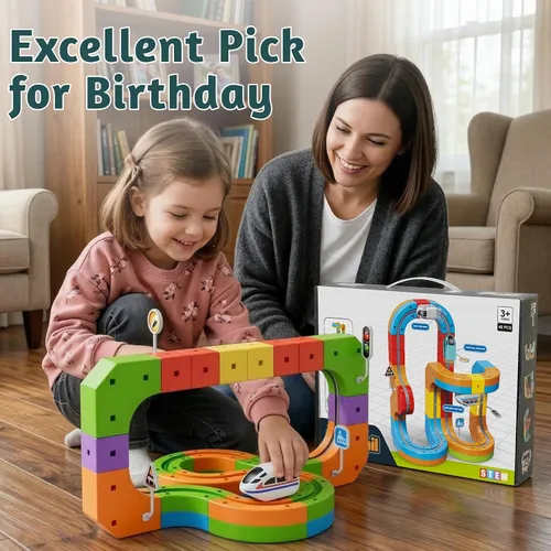 Miniatura 8 de klick Rail - Juego de tren eléctrico 3D mágico y flexible para niños de 3, 4, 5, 6, 7, 8 años, 48 piezas de bloques de pista de autos de carreras