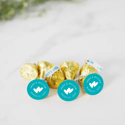 Miniatura 2 de Andaz Press Etiquetas personalizadas de gota de chocolate para boda, nombres y fecha redondos, turquesa aguamarina, paquete de 240, personalizadas