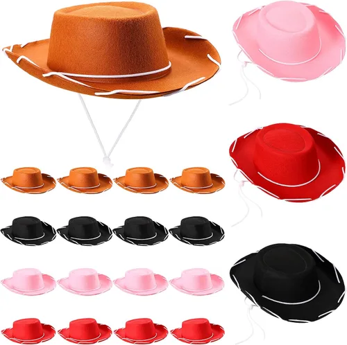 Miniatura 8 de Coume 20 sombreros de vaquero para niños, sombreros de fieltro para disfraz de cumpleaños de Halloween del oeste (marrón)