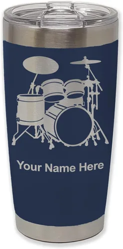 Miniatura 20 de LaserGram Vaso aislado al vacío de 20 onzas, juego de batería, grabado personalizado incluido (negro)