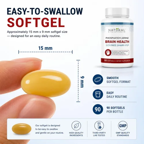 Miniatura 6 de Fosfatidilserina libre de soja, 100 mg, suplemento de fosfatidilserina de lecitina de girasol, Sharp PS100 patentado, salud cerebral, ayuda