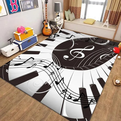 Miniatura 2 de UNREASTO Alfombra de piano en blanco y negro de 4 x 6 pies, nota musical musical, dormitorio, sala de estar, aula, sala de estudio, alfombra Música 7