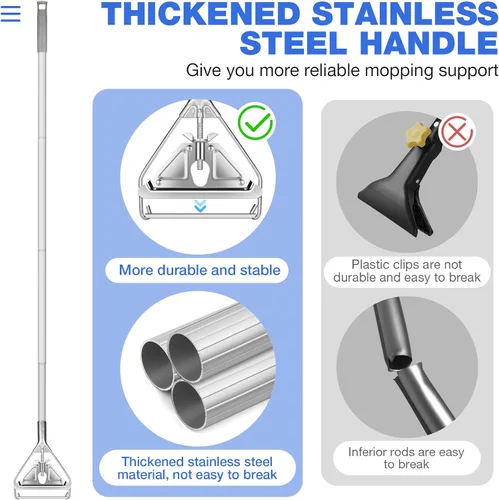 Miniatura 4 de Trapeador de Cuerda Resistente para Limpieza de Pisos - Trapeador Húmedo Industrial Comercial con Mango de 59 Pulgadas para Limpieza de Hogar, Azul