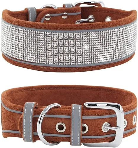 Miniatura 15 de Collar para perro con diamantes de imitación, deslumbrante y brillante ante suave, collar de perro grande reflectante con cristales para perros Negro