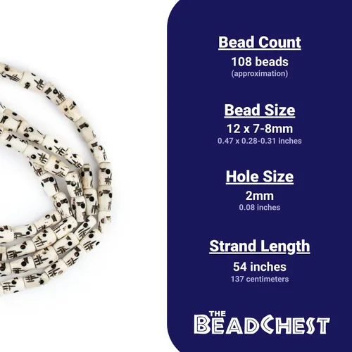 Miniatura 5 de The Bead Chest Cuentas de Mala de calavera de hueso tallado, 0.472x0.315 in, hebra larga Nepal en blanco y negro, agujero grande, hilo de 54 pulgadas
