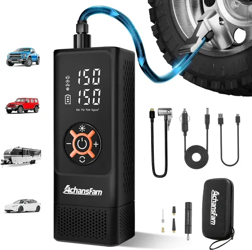 Compresor de aire portátil S9, inflado ultra rápido de 21 segundos, inflador de neumáticos 2 en 1 con martillo de seguridad y caja de regalo