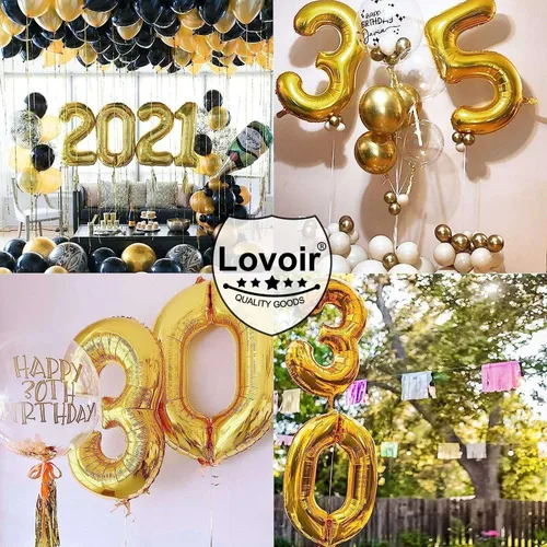 Miniatura 5 de Lovoir Globo dorado de 40 pulgadas, 10 dígitos gigantes, de papel de aluminio de Mylar para helio de 10º cumpleaños, decoración de celebración, oro