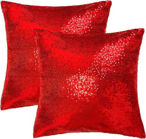 Miniatura 5 de iMaylex Juego de 2 fundas de almohada decorativas cuadradas brillantes con lentejuelas para Pascua, fiesta lumbar, otoño, boda, Navidad, Año Nuevo