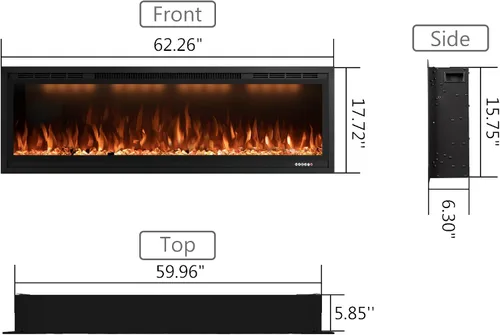 Miniatura 6 de Chimenea eléctrica habilitada para WiFi de 60 pulgadas, control inteligente de aplicación, calentador de chimenea lineal empotrado y montado