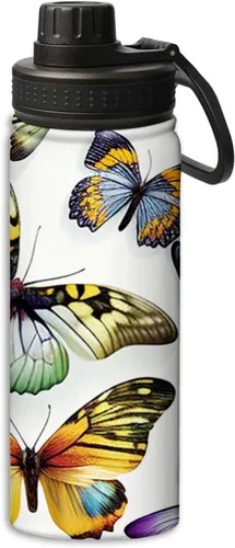 Miniatura 21 de Botella de agua deportiva a prueba de fugas con patrón de insectos y polillas, 18 onzas, de acero inoxidable duradero de doble pared, botellas