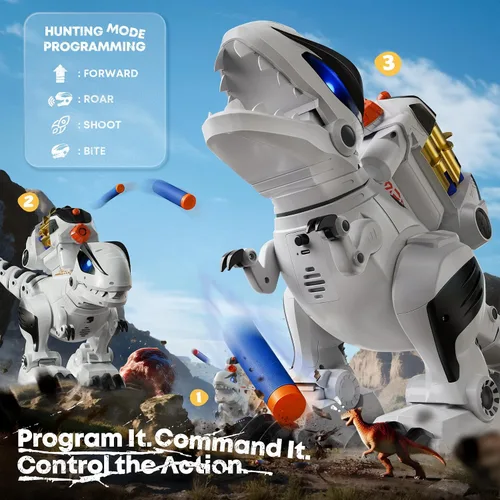 Miniatura 8 de Ruko 8809 Robot de dinosaurio de control remoto juguetes para niños, grandes juguetes recargables, STEM programable interactivo con efectos de Blanco