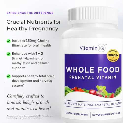 Miniatura 3 de Vitaminas prenatales de alimentos integrales (120 cápsulas), apoyo natural para la salud materna y fetal, multivitamínico prenatal para mujeres