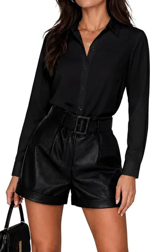 Miniatura 9 de Blusas de negocios para mujer, de manga larga, sin arrugas, con botones, ajuste clásico, cuello para el trabajo y la oficina