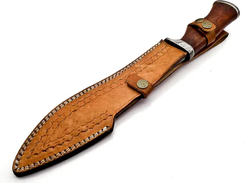 Miniatura 7 de Nooraki - Cuchillo Bowie de acero de Damasco hecho a mano de 15 pulgadas - Cuchillo de caza de hoja fija con mango cómodo de palisandro fuerte