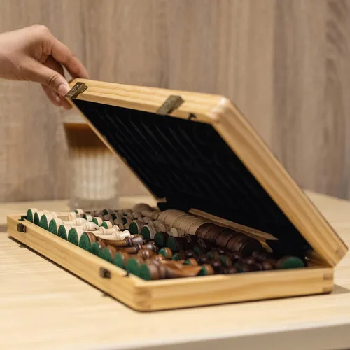 Miniatura 8 de A&A Juego de ajedrez y damas de madera plegable de 15 pulgadas para adultos / Piezas de ajedrez Staunton ponderadas de 3 pulgadas de altura del rey