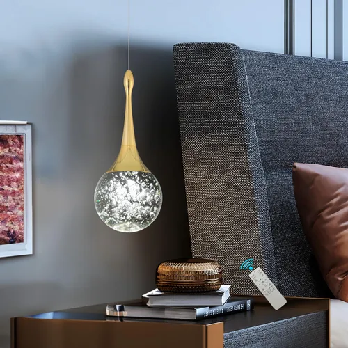 Miniatura 7 de Lámpara colgante Flashing God de oro con 1 luz en forma de lágrima y cristal, lámpara colgante integrada con burbuja de cristal para isla de cocina