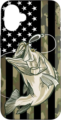 Miniatura 22 de Funda de camuflaje para iPhone 16, diseño de bandera estadounidense, pescador, pescador, camuflaje