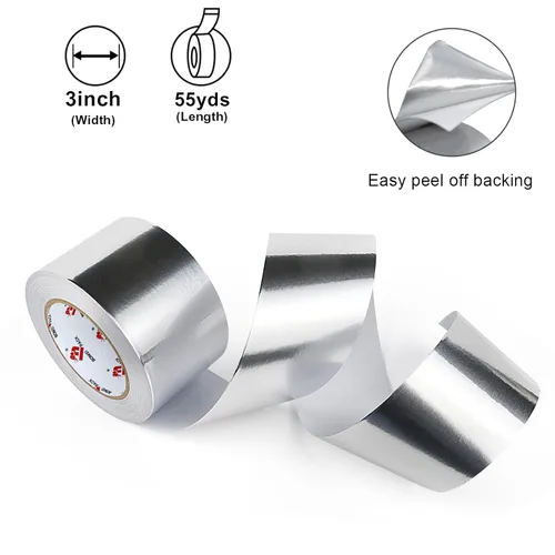 Miniatura 3 de BOMEI PACK Cinta de lámina de aluminio, cinta de conducto de metal resistente, cinta plateada de alta temperatura, perfecta para sellar y reparar