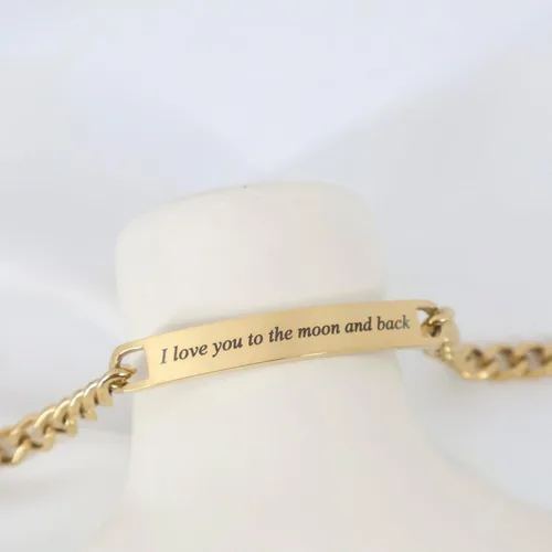 Miniatura 8 de Pulsera Grabada Personalizada con Escritura a Mano Personalizada o Texto Mecanografiado Pulsera de Cadena Bordillo de Acero Inoxidable en Acabado