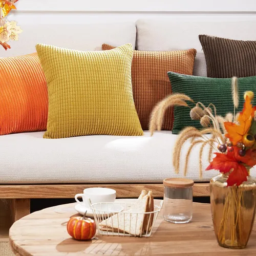 Miniatura 2 de Deconovo - Juego de 2 fundas de cojín de pana modernas, elegantes y suaves, aptas para lavadora, decoración del hogar para sala de estar, sofá