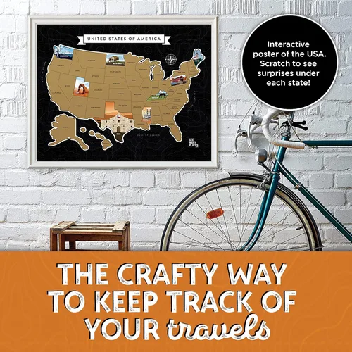 Miniatura 2 de Mapa de Estados Unidos para Raspar "See Many Places", Póster Enmarcable de 28x22" Mapa de Viaje de EE.UU. con Imágenes de Estados Personalizadas