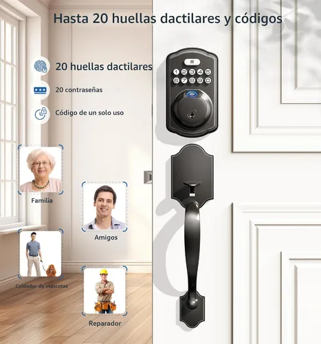 Miniatura 4 de Veise Juego de cerradura de puerta de huellas dactilares, cerradura de puerta de entrada sin llave, juego de manijas delanteras, cerrojo de teclado