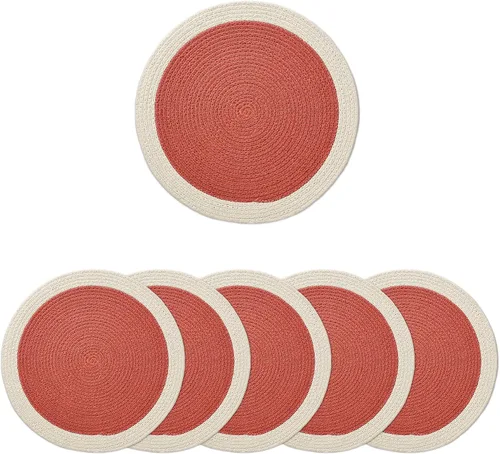Miniatura 15 de Encasa XO Juego de 6 manteles individuales de comedor, manteles individuales de algodón, 13 pulgadas de diámetro, color beige, cargadores hechos a